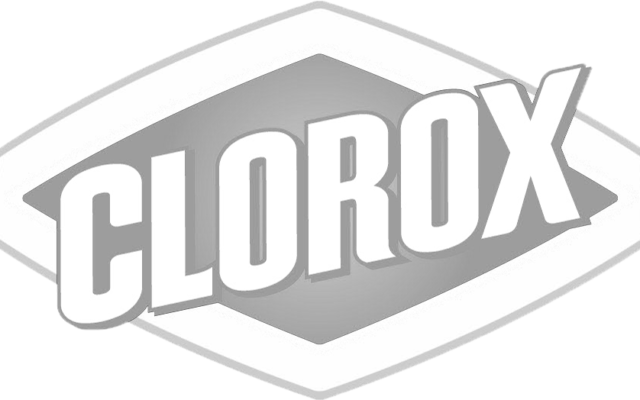 Clorox logo in grayscale with a diamond shape background.